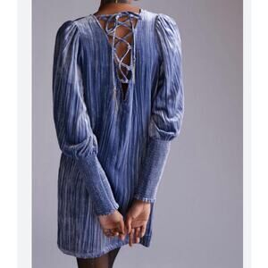 Anthropologie Velvet Shift Mini Dress Blue Women's Size 8
